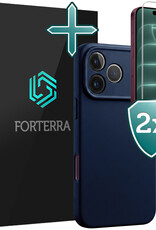 Forterra Forterra iPhone 18 Pro Hoesje Siliconen Met 2x Screenprotector Met Dichte Notch - Donkerblauw