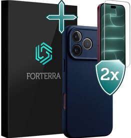Forterra Forterra iPhone 18 Pro Hoesje Siliconen Met 2x Screenprotector Met Dichte Notch - Donkerblauw