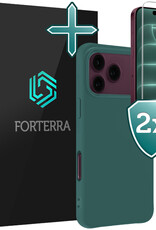 Forterra Forterra iPhone 18 Pro Hoesje Siliconen Met 2x Screenprotector Met Dichte Notch - Donkergroen