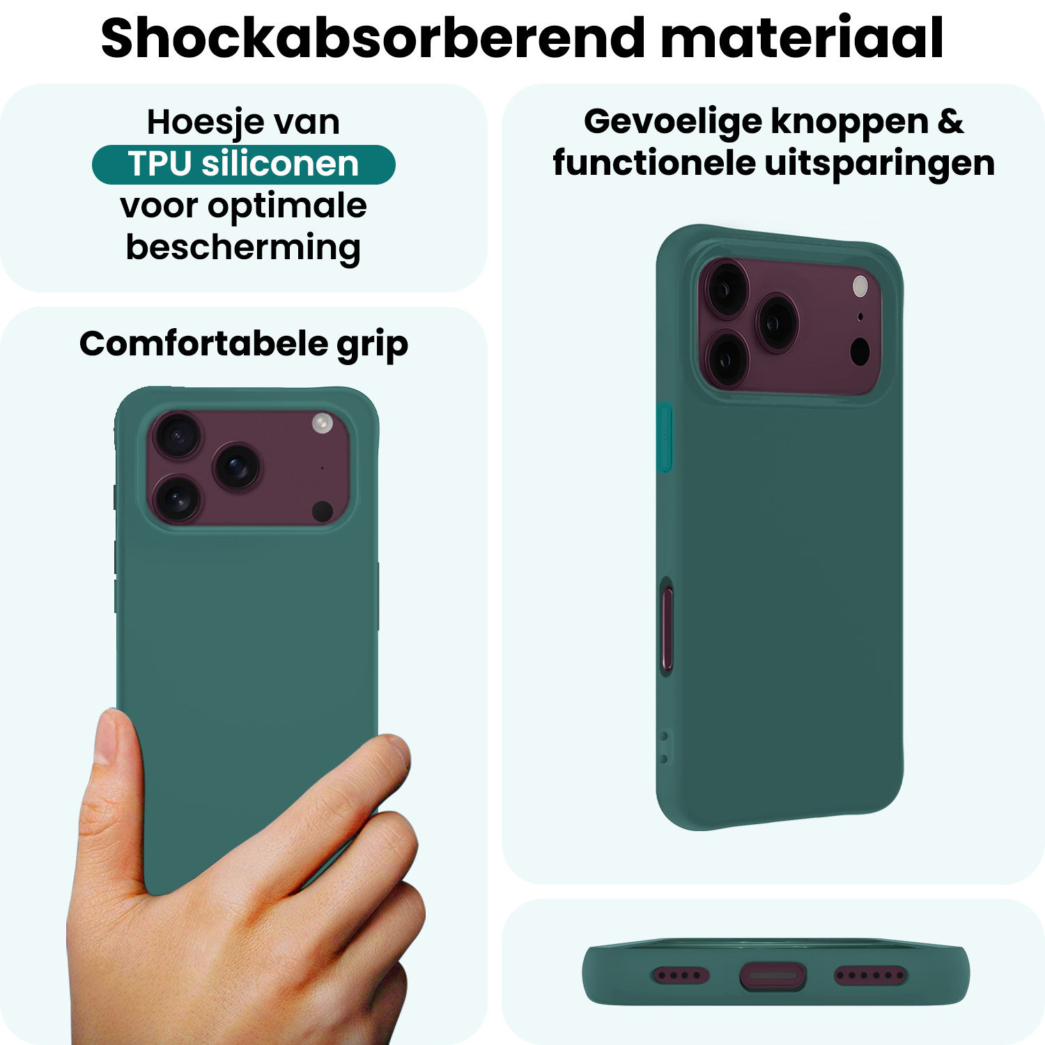 Forterra Forterra iPhone 18 Pro Hoesje Siliconen Met 2x Screenprotector Met Dichte Notch - Donkergroen