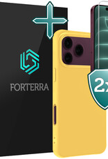 Forterra Forterra iPhone 18 Pro Hoesje Siliconen Met 2x Screenprotector Met Dichte Notch - Geel