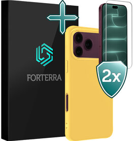 Forterra Forterra iPhone 18 Pro Hoesje Siliconen Met 2x Screenprotector Met Dichte Notch - Geel