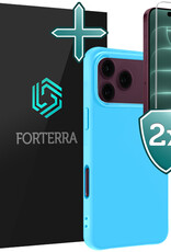 Forterra Forterra iPhone 18 Pro Hoesje Siliconen Met 2x Screenprotector Met Dichte Notch - Lichtblauw
