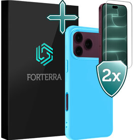 Forterra Forterra iPhone 18 Pro Hoesje Siliconen Met 2x Screenprotector Met Dichte Notch - Lichtblauw