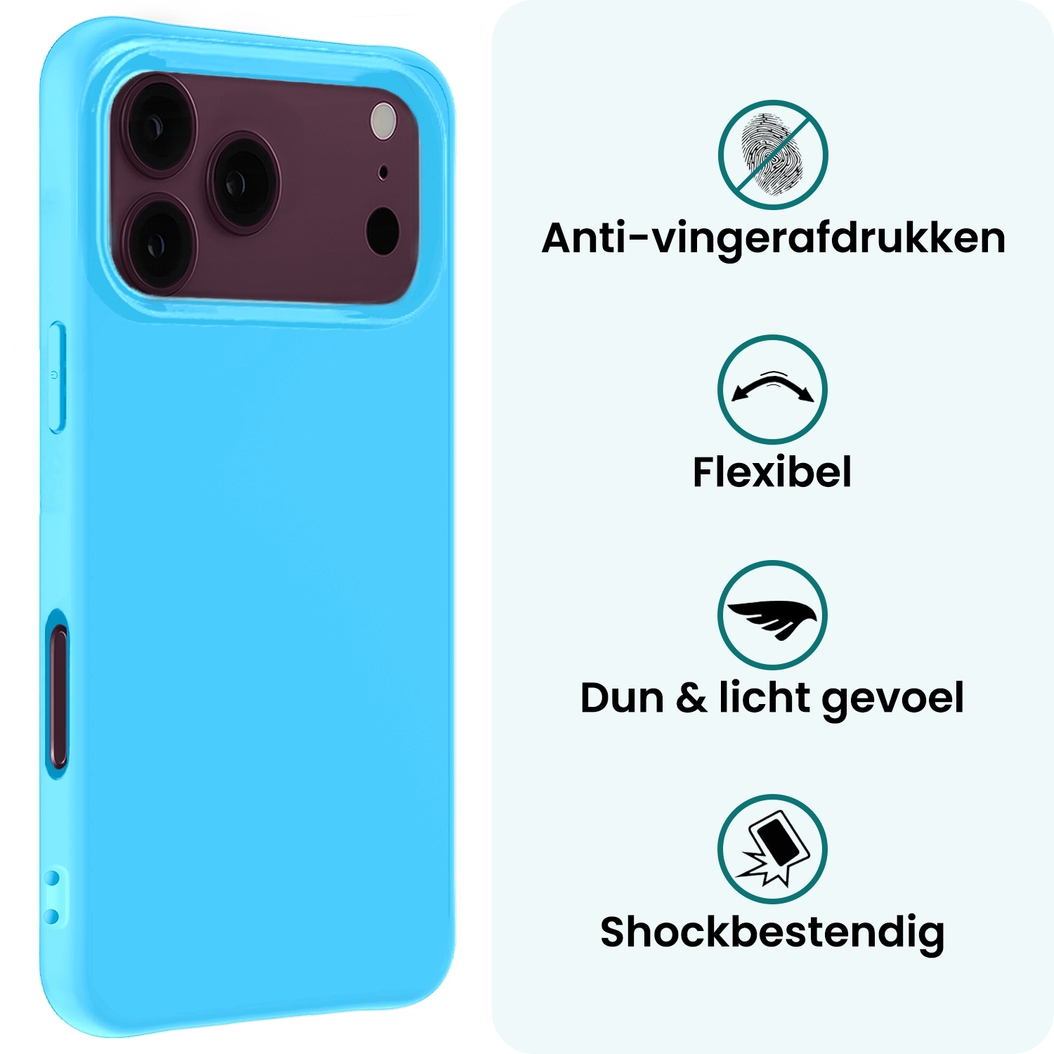 Forterra Forterra iPhone 18 Pro Hoesje Siliconen Met 2x Screenprotector Met Dichte Notch - Lichtblauw