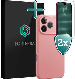 Forterra Forterra iPhone 18 Pro Hoesje Siliconen Met 2x Screenprotector Met Dichte Notch - Lichtroze