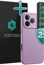 Forterra Forterra iPhone 18 Pro Hoesje Siliconen Met 2x Screenprotector Met Dichte Notch - Lila