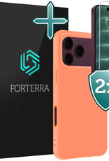 Forterra Forterra iPhone 18 Pro Hoesje Siliconen Met 2x Screenprotector Met Dichte Notch - Perzik