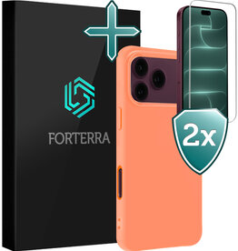 Forterra Forterra iPhone 18 Pro Hoesje Siliconen Met 2x Screenprotector Met Dichte Notch - Perzik