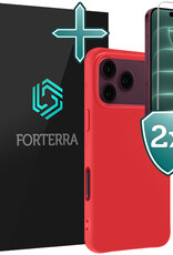 Forterra Forterra iPhone 18 Pro Hoesje Siliconen Met 2x Screenprotector Met Dichte Notch - Rood
