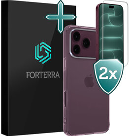Forterra Forterra iPhone 18 Pro Hoesje Siliconen Met 2x Screenprotector Met Dichte Notch - Transparant