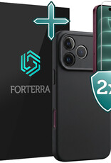 Forterra Forterra iPhone 18 Pro Hoesje Siliconen Met 2x Screenprotector Met Dichte Notch - Zwart