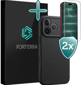 Forterra Forterra iPhone 18 Pro Hoesje Siliconen Met 2x Screenprotector Met Dichte Notch - Zwart