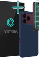 Forterra Forterra iPhone 18 Pro Max Hoesje Siliconen Met Screenprotector Met Dichte Notch - Donkerblauw