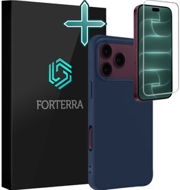 Forterra Forterra iPhone 18 Pro Max Hoesje Siliconen Met Screenprotector Met Dichte Notch - Donkerblauw