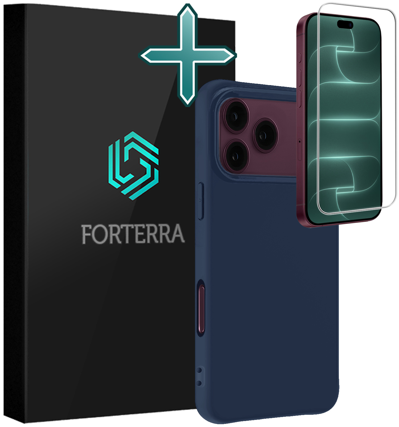 Forterra Forterra iPhone 18 Pro Max Hoesje Siliconen Met Screenprotector Met Dichte Notch - Donkerblauw