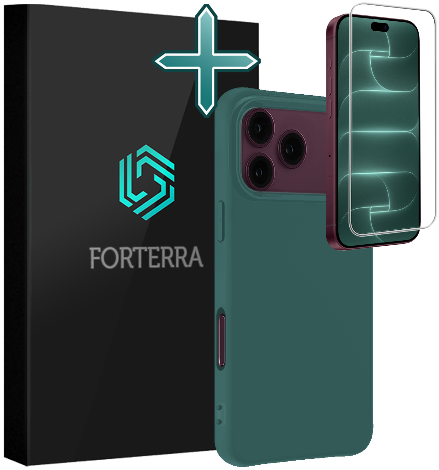 Forterra Forterra iPhone 18 Pro Max Hoesje Siliconen Met Screenprotector Met Dichte Notch - Donkergroen