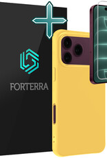 Forterra Forterra iPhone 18 Pro Max Hoesje Siliconen Met Screenprotector Met Dichte Notch - Geel