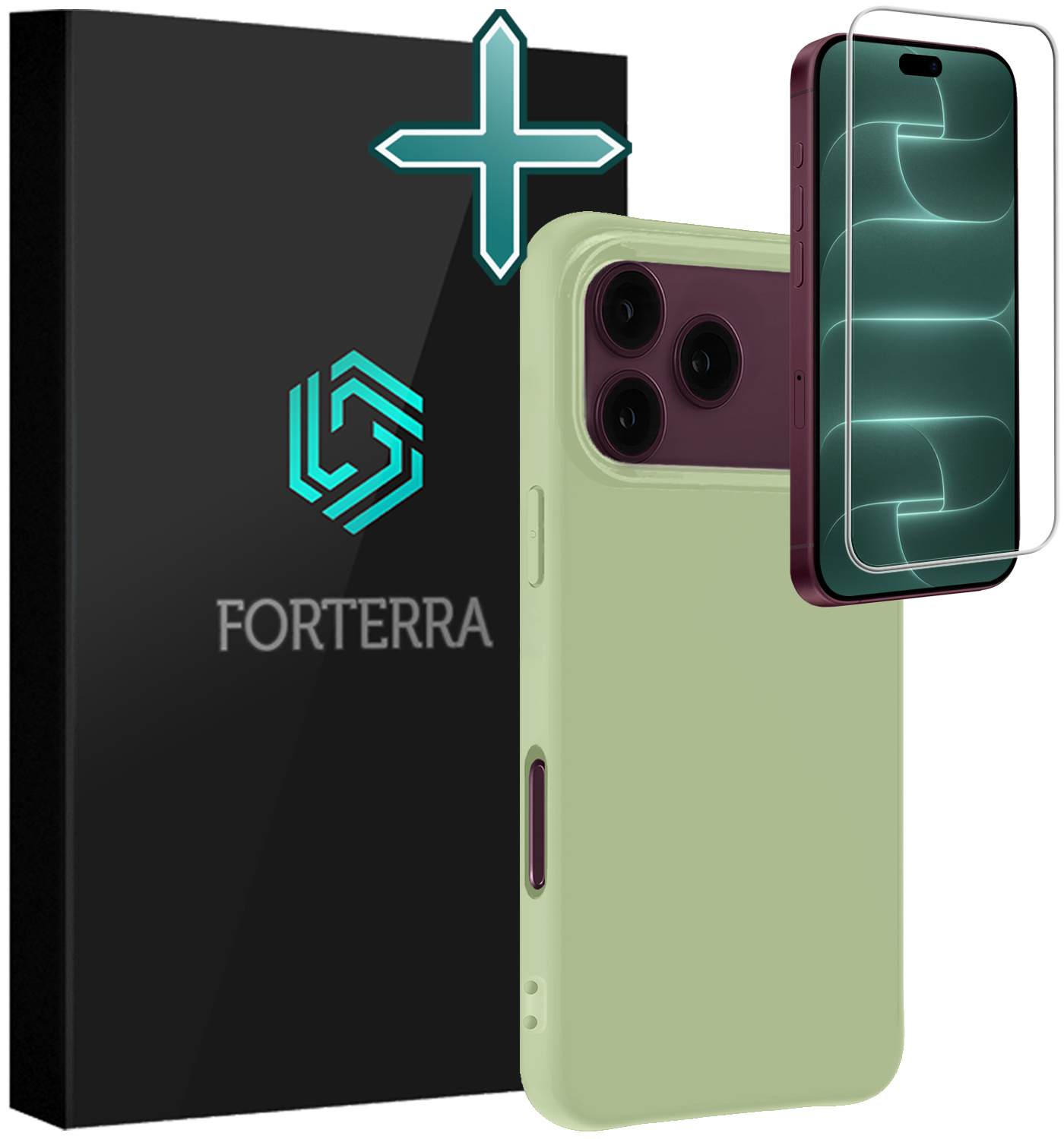 Forterra Forterra iPhone 18 Pro Max Hoesje Siliconen Met Screenprotector Met Dichte Notch - Groen