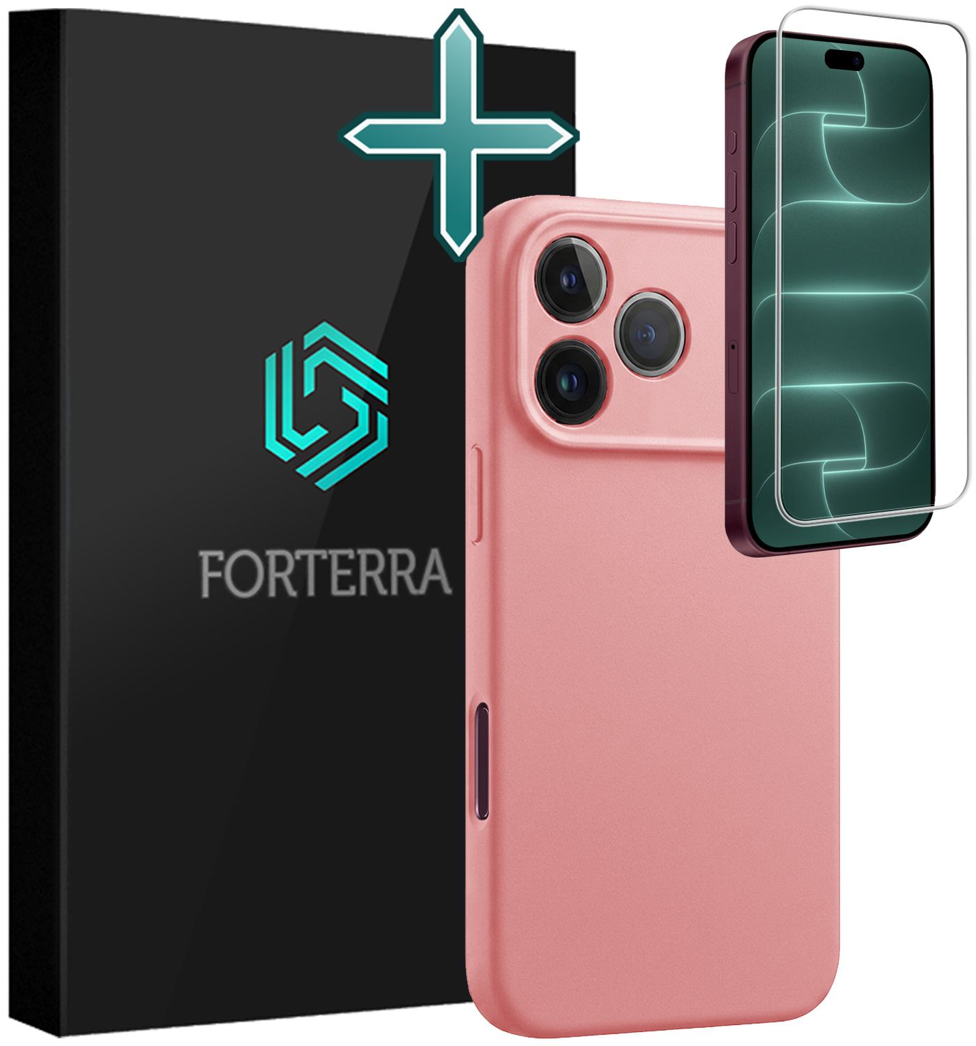 Forterra Forterra iPhone 18 Pro Max Hoesje Siliconen Met Screenprotector Met Dichte Notch - Lichtroze