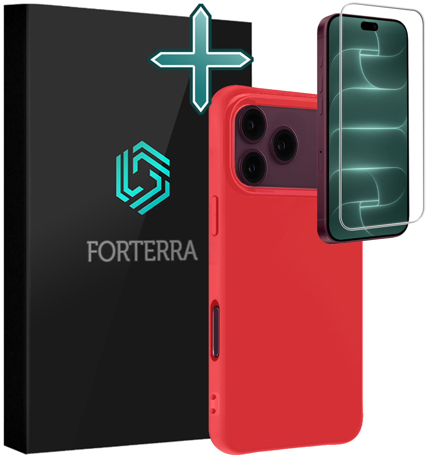 Forterra Forterra iPhone 18 Pro Max Hoesje Siliconen Met Screenprotector Met Dichte Notch - Rood