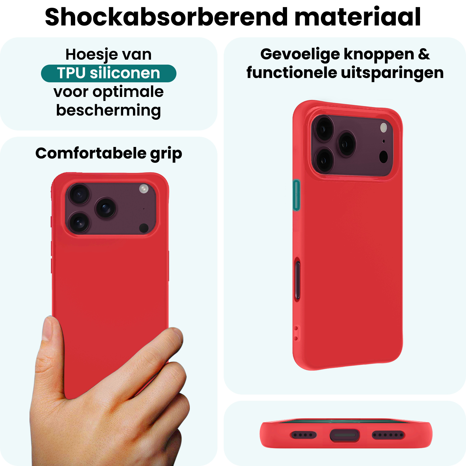 Forterra Forterra iPhone 18 Pro Max Hoesje Siliconen Met Screenprotector Met Dichte Notch - Rood