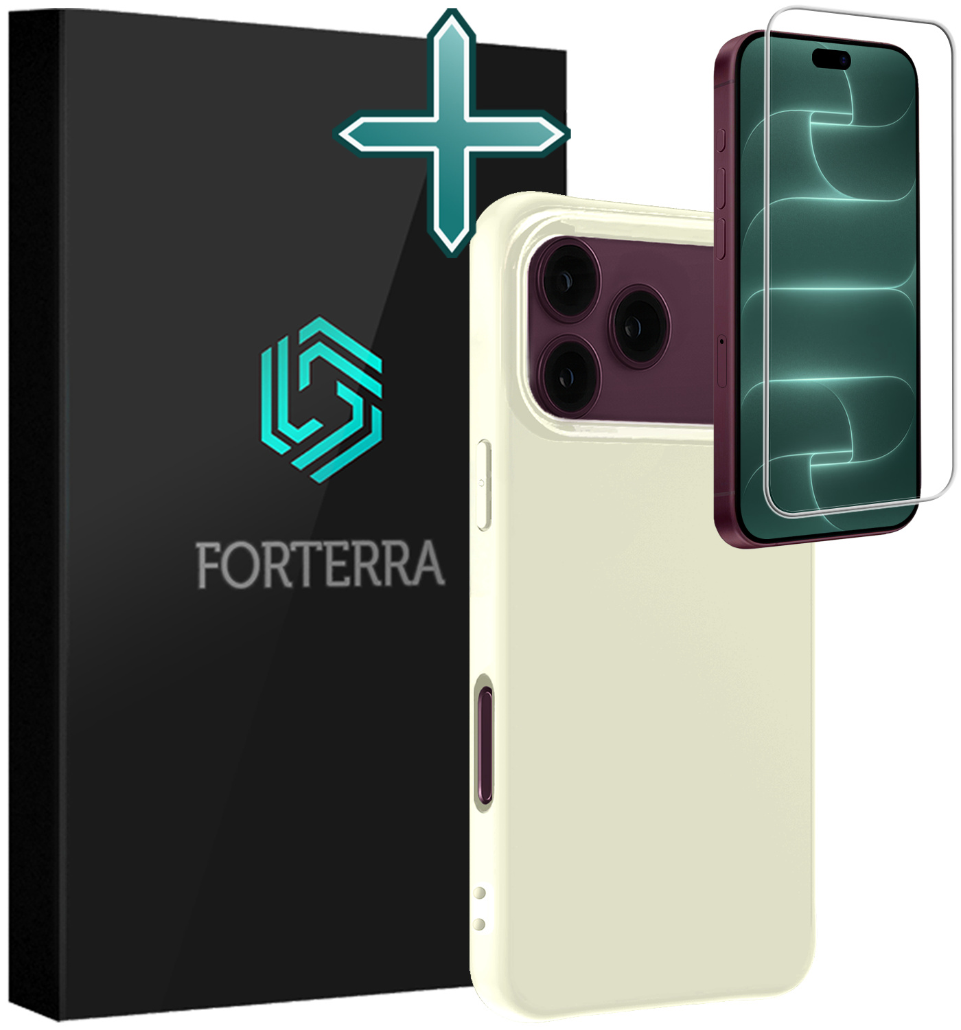 Forterra Forterra iPhone 18 Pro Max Hoesje Siliconen Met Screenprotector Met Dichte Notch - Wit