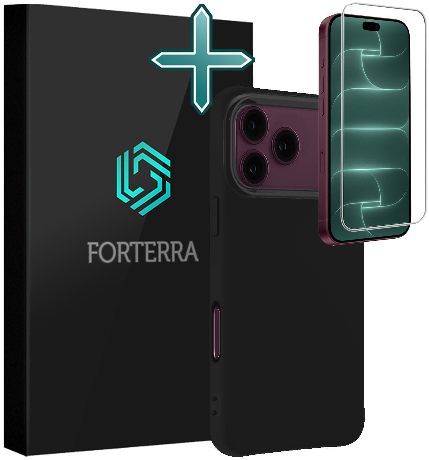 Forterra Forterra iPhone 18 Pro Max Hoesje Siliconen Met Screenprotector Met Dichte Notch - Zwart