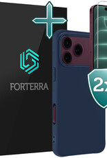 Forterra Forterra iPhone 18 Pro Max Hoesje Siliconen Met 2x Screenprotector Met Dichte Notch - Donkerblauw