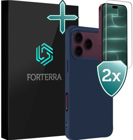 Forterra Forterra iPhone 18 Pro Max Hoesje Siliconen Met 2x Screenprotector Met Dichte Notch - Donkerblauw