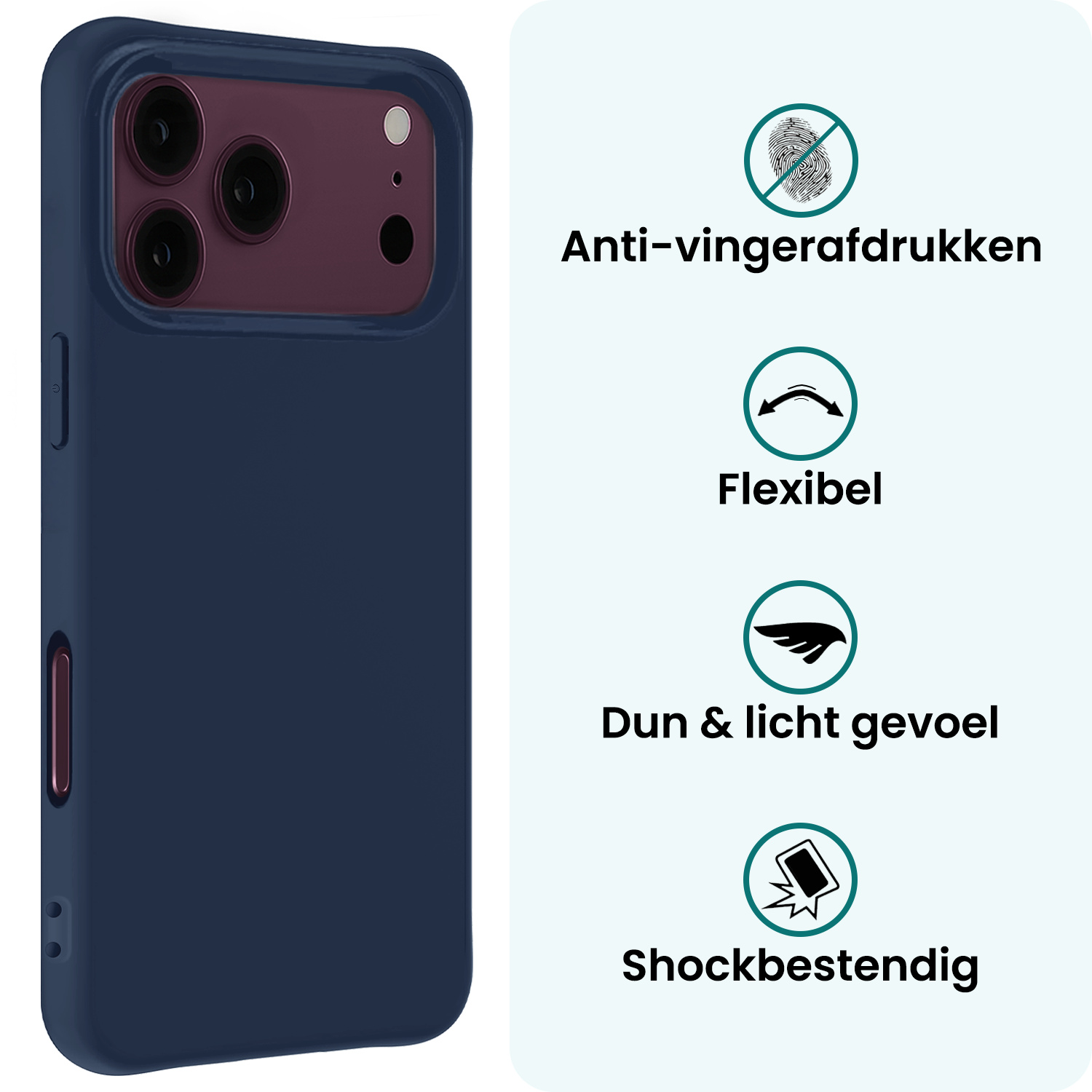 Forterra Forterra iPhone 18 Pro Max Hoesje Siliconen Met 2x Screenprotector Met Dichte Notch - Donkerblauw