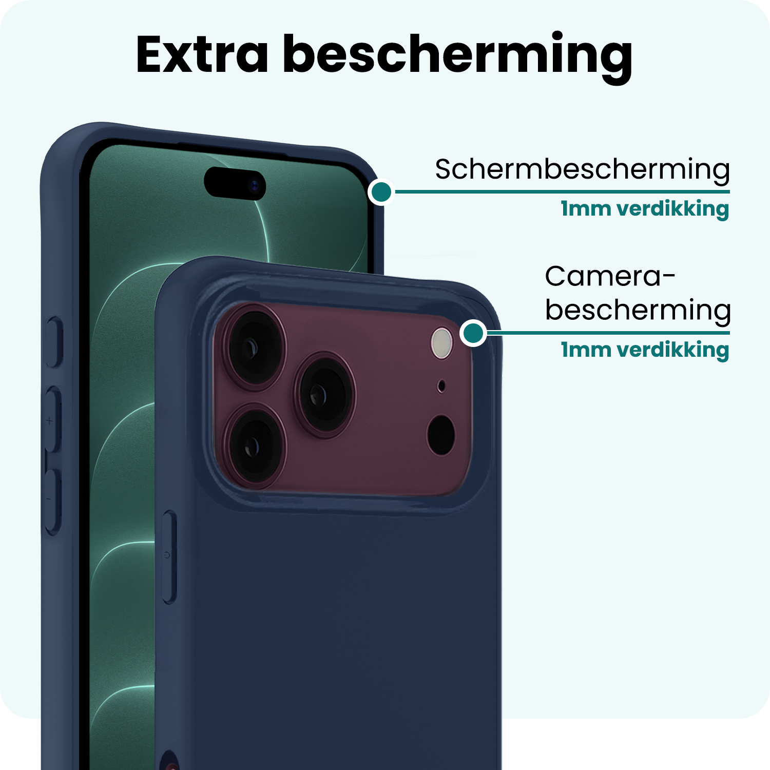 Forterra Forterra iPhone 18 Pro Max Hoesje Siliconen Met 2x Screenprotector Met Dichte Notch - Donkerblauw