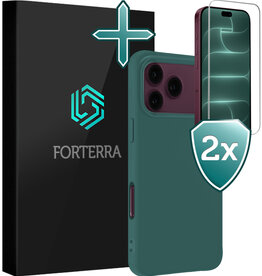 Forterra Forterra iPhone 18 Pro Max Hoesje Siliconen Met 2x Screenprotector Met Dichte Notch - Donkergroen
