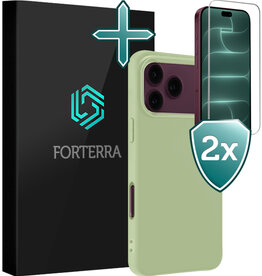Forterra Forterra iPhone 18 Pro Max Hoesje Siliconen Met 2x Screenprotector Met Dichte Notch - Groen