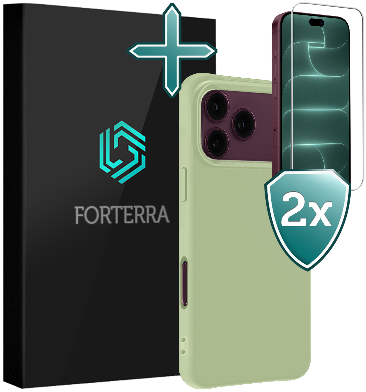 Forterra Forterra iPhone 18 Pro Max Hoesje Siliconen Met 2x Screenprotector Met Dichte Notch - Groen