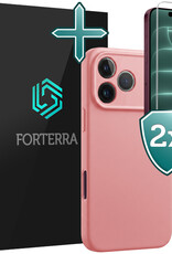 Forterra Forterra iPhone 18 Pro Max Hoesje Siliconen Met 2x Screenprotector Met Dichte Notch - Lichtroze