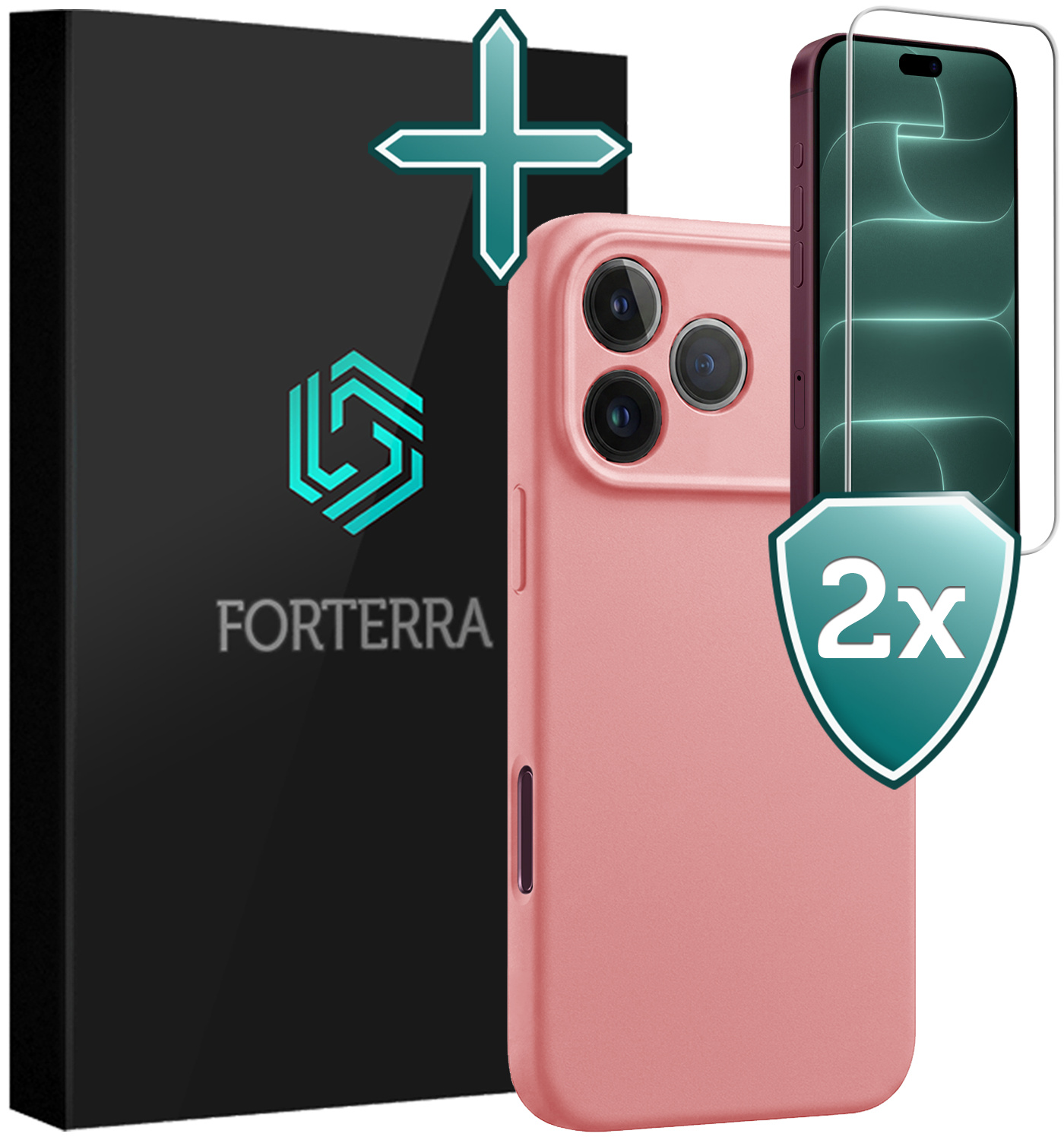 Forterra Forterra iPhone 18 Pro Max Hoesje Siliconen Met 2x Screenprotector Met Dichte Notch - Lichtroze
