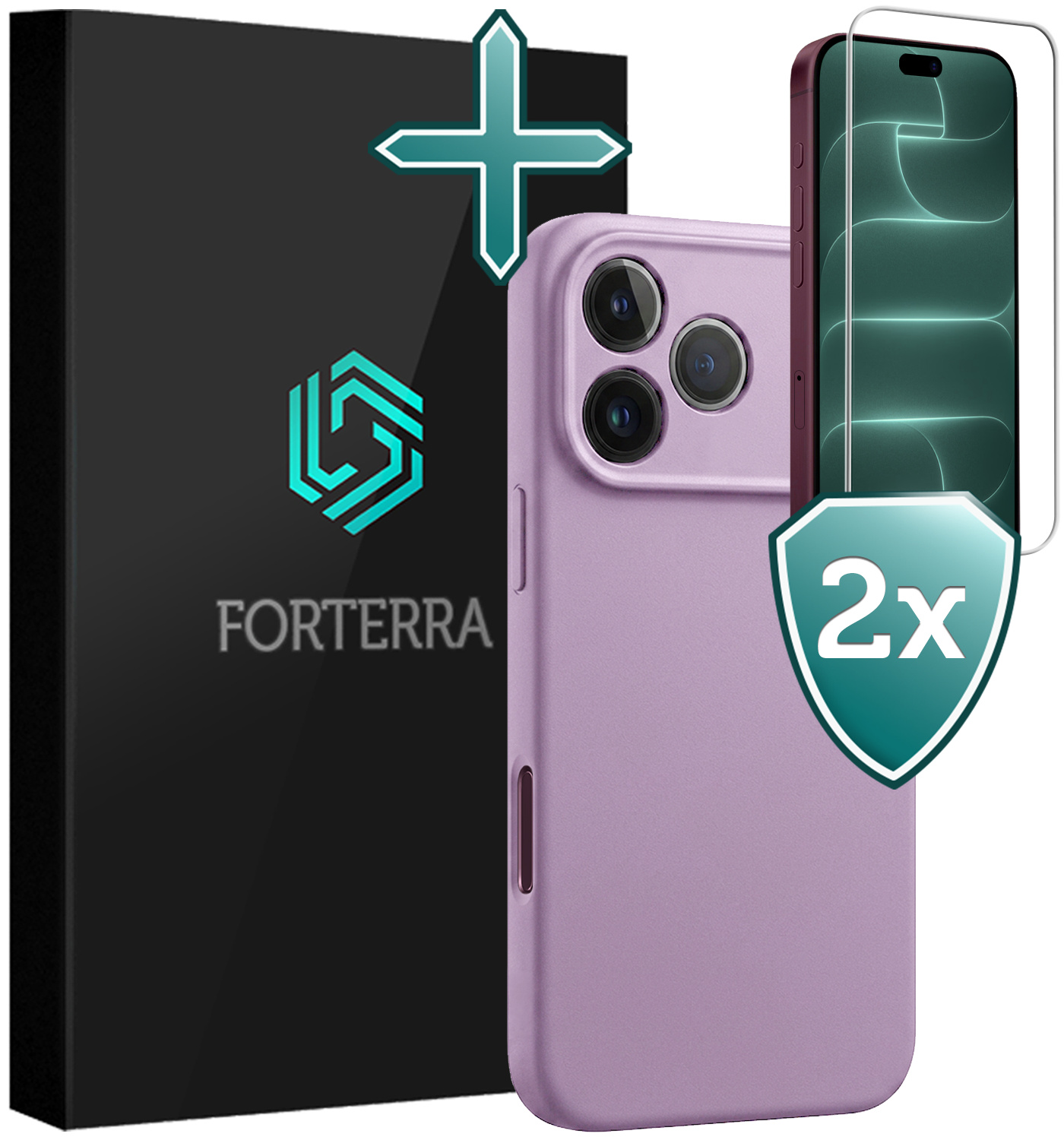 Forterra Forterra iPhone 18 Pro Max Hoesje Siliconen Met 2x Screenprotector Met Dichte Notch - Lila