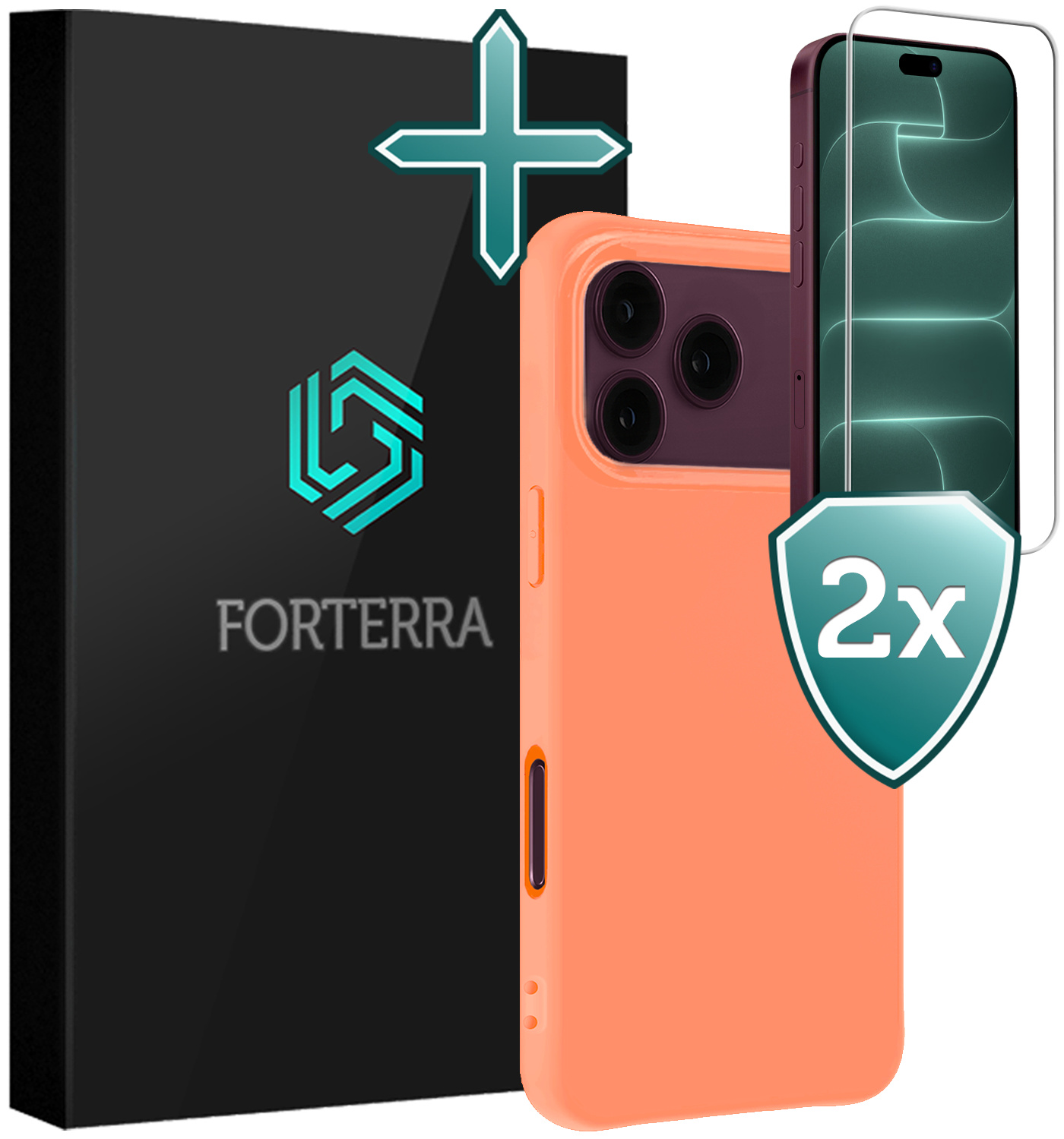 Forterra Forterra iPhone 18 Pro Max Hoesje Siliconen Met 2x Screenprotector Met Dichte Notch - Perzik