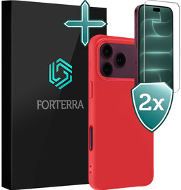 Forterra Forterra iPhone 18 Pro Max Hoesje Siliconen Met 2x Screenprotector Met Dichte Notch - Rood