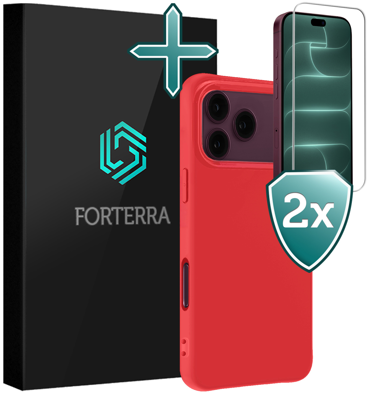 Forterra Forterra iPhone 18 Pro Max Hoesje Siliconen Met 2x Screenprotector Met Dichte Notch - Rood