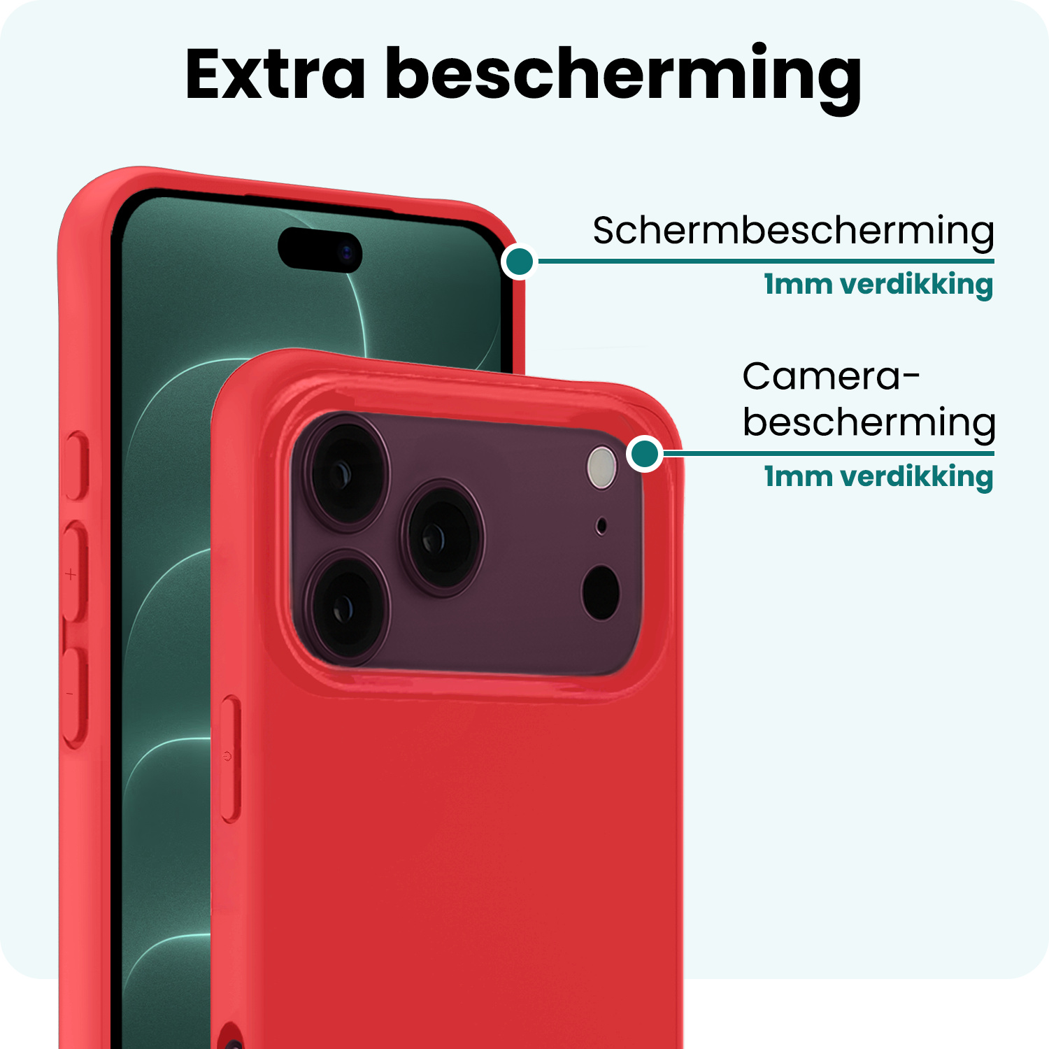 Forterra Forterra iPhone 18 Pro Max Hoesje Siliconen Met 2x Screenprotector Met Dichte Notch - Rood