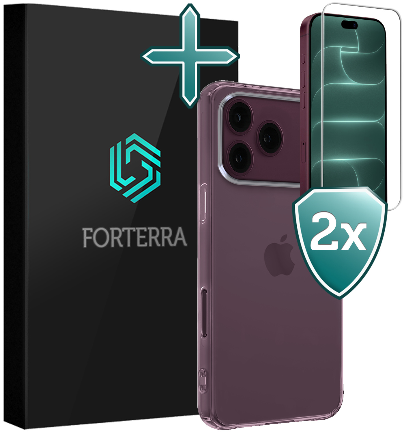 Forterra Forterra iPhone 18 Pro Max Hoesje Siliconen Met 2x Screenprotector Met Dichte Notch - Transparant