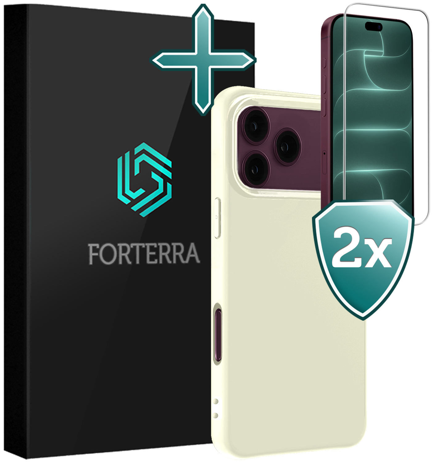 Forterra Forterra iPhone 18 Pro Max Hoesje Siliconen Met 2x Screenprotector Met Dichte Notch - Wit