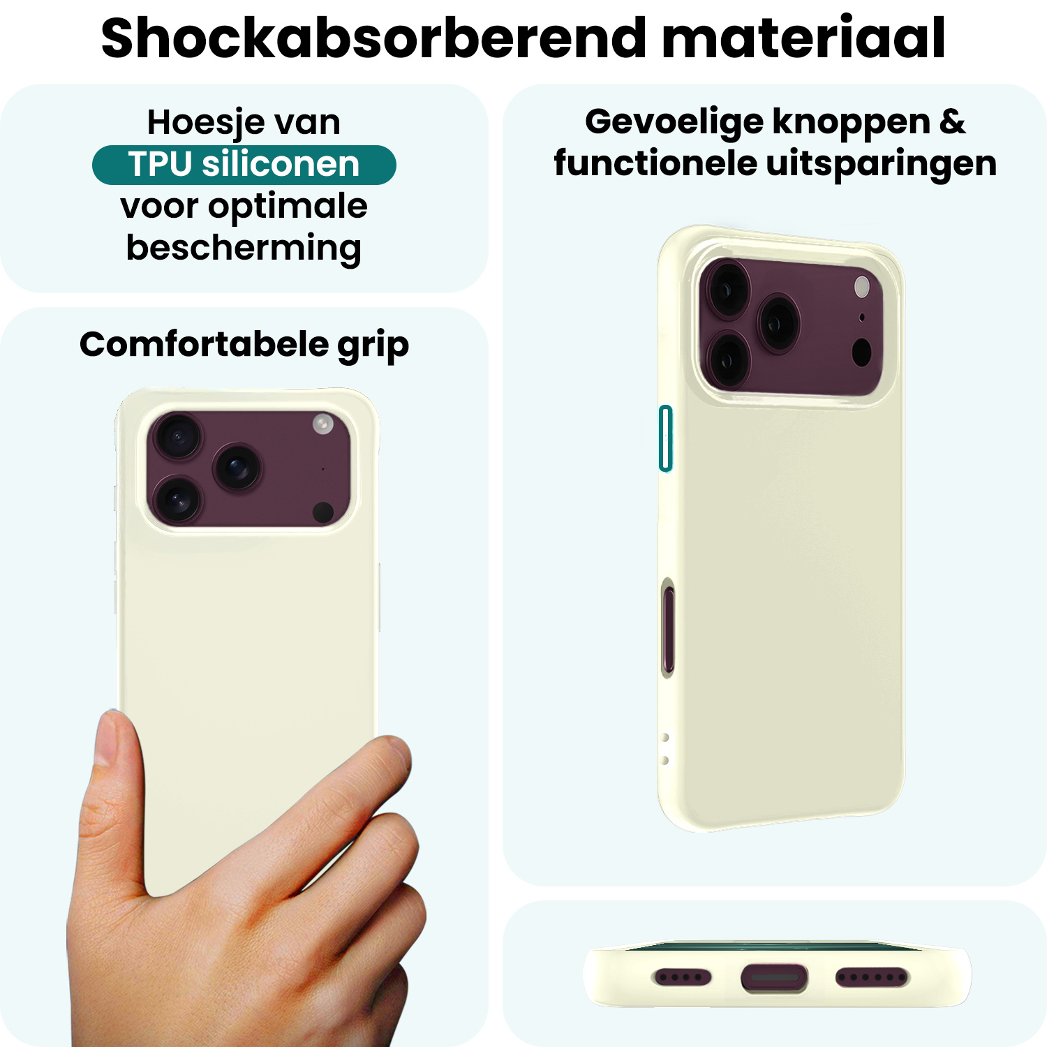 Forterra Forterra iPhone 18 Pro Max Hoesje Siliconen Met 2x Screenprotector Met Dichte Notch - Wit
