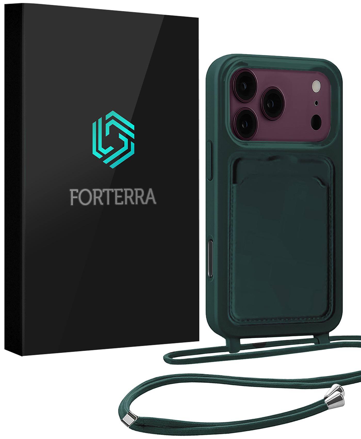 Forterra Forterra iPhone 18 Pro Hoesje Pashouder met Koord - Donkergroen
