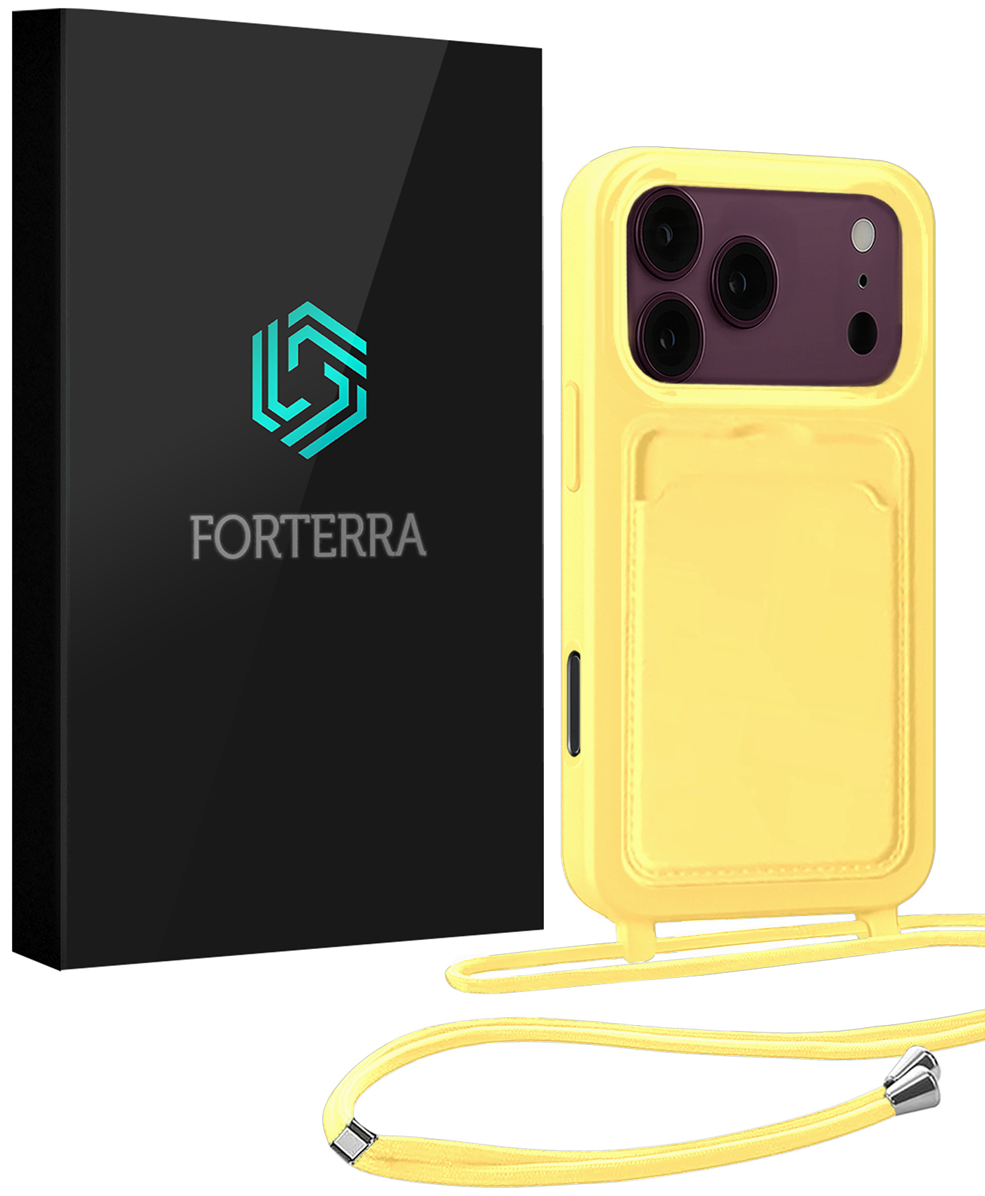 Forterra Forterra iPhone 18 Pro Hoesje Pashouder met Koord - Geel