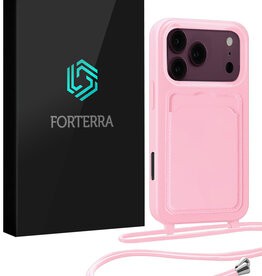Forterra Forterra iPhone 18 Pro Hoesje Pashouder met Koord - Lichtroze