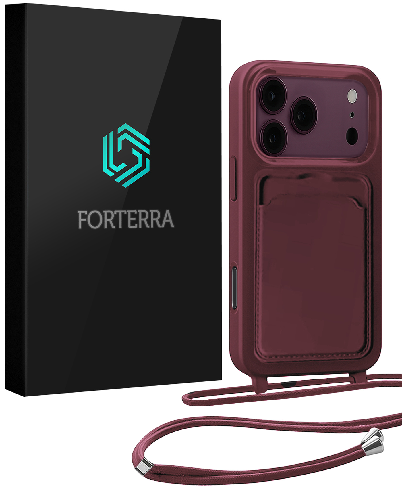 Forterra Forterra iPhone 18 Pro Max Hoesje Pashouder met Koord - Aubergine