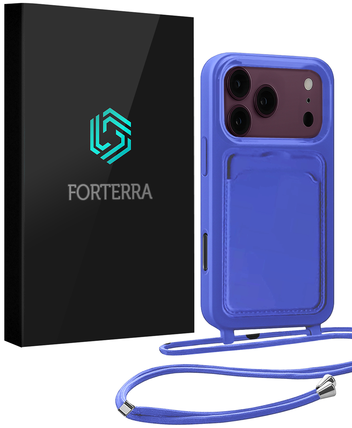 Forterra Forterra iPhone 18 Pro Max Hoesje Pashouder met Koord - Fel Blauw